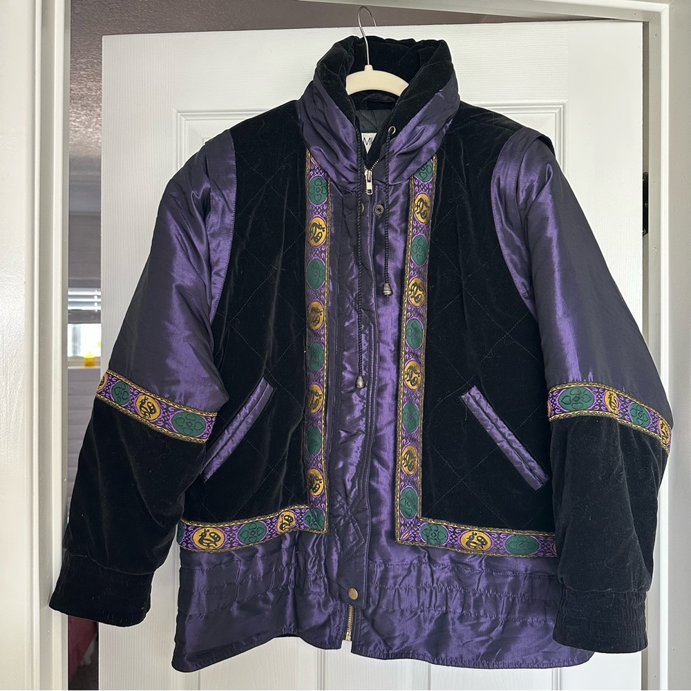 Mulberry Street Vintage Metallic 80s 90s Puffer Jacket Velvet Funky Warm Size M